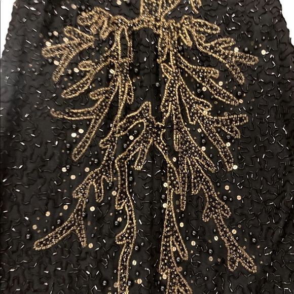 Vintage Swee Lo black and gold sparkling shimmery  sequin evening gown w/ split - Picture 5 of 13